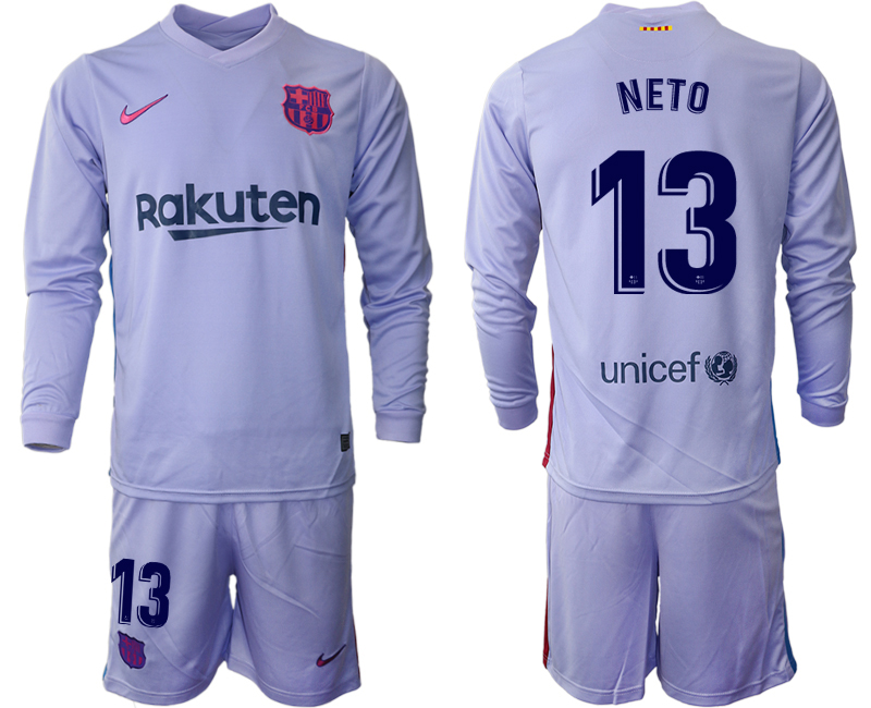 Men 2021-2022 Club Barcelona Second away purple Long Sleeve #13 Soccer Jersey